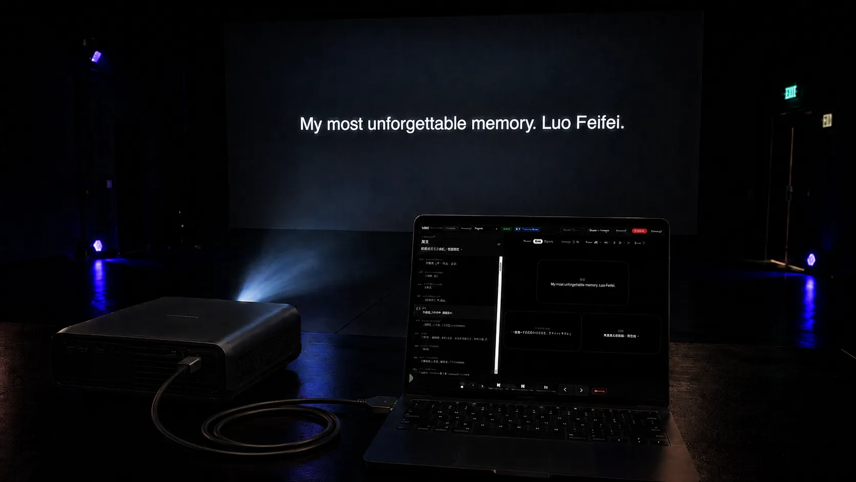 SurtitleLive being tested with projected surtitles in a black box theatre