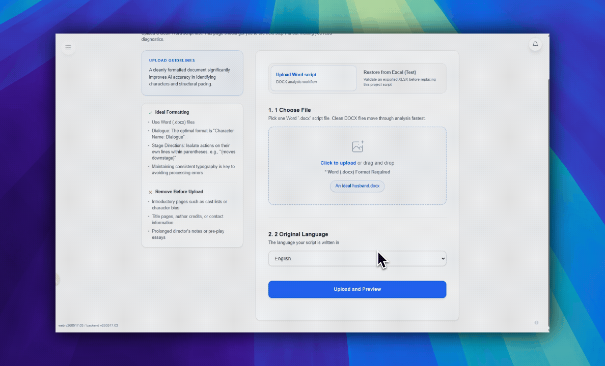 Language confirmation dialog after upload