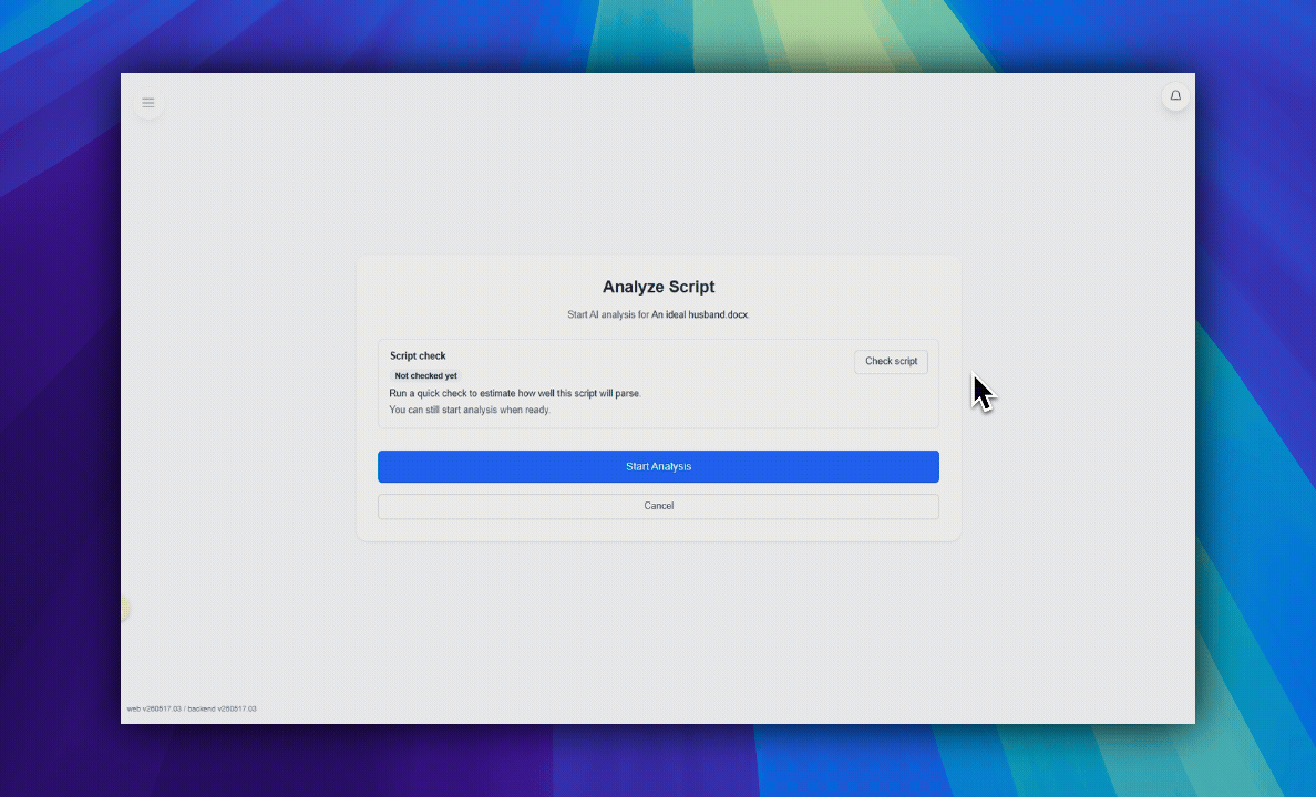 Analysis preview screen with readiness, layout, and sample extraction