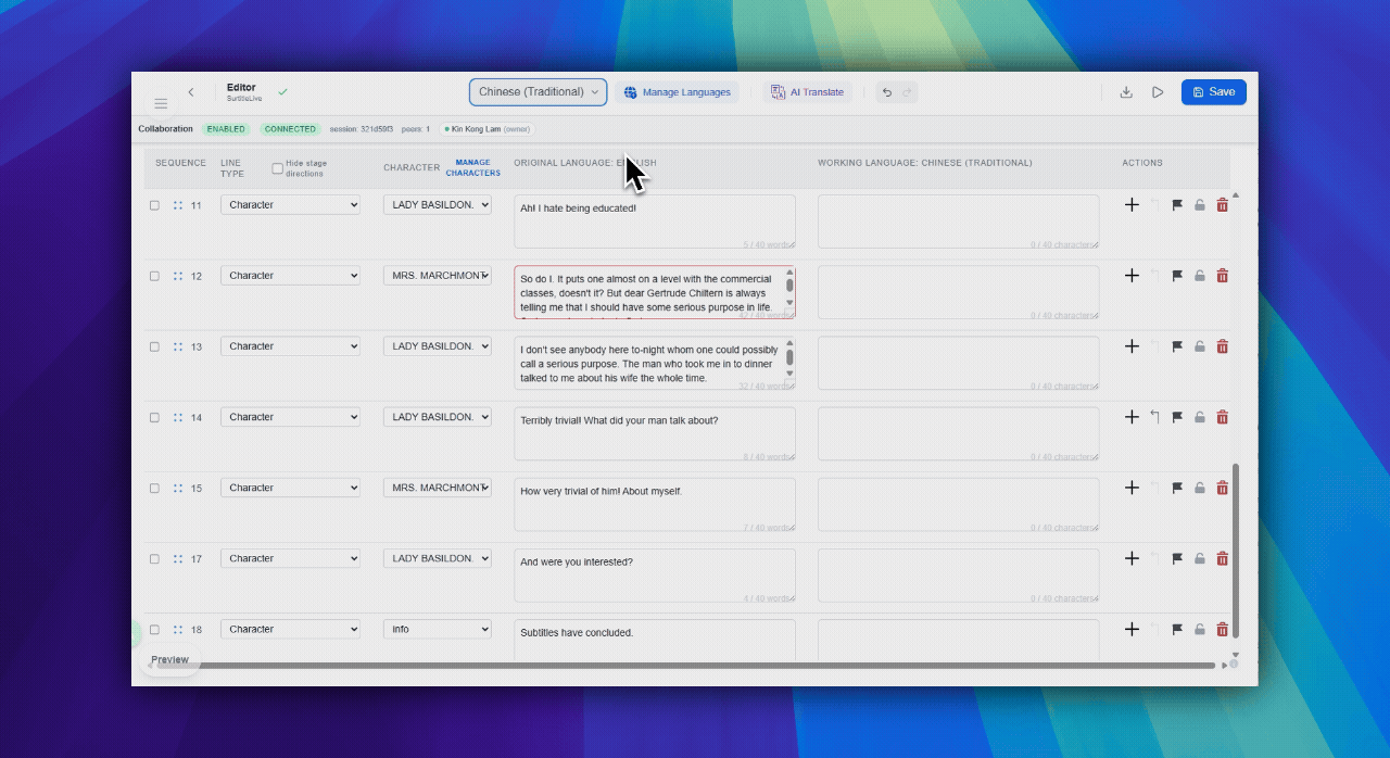 Manage Languages modal with removable languages and disabled primary language removal