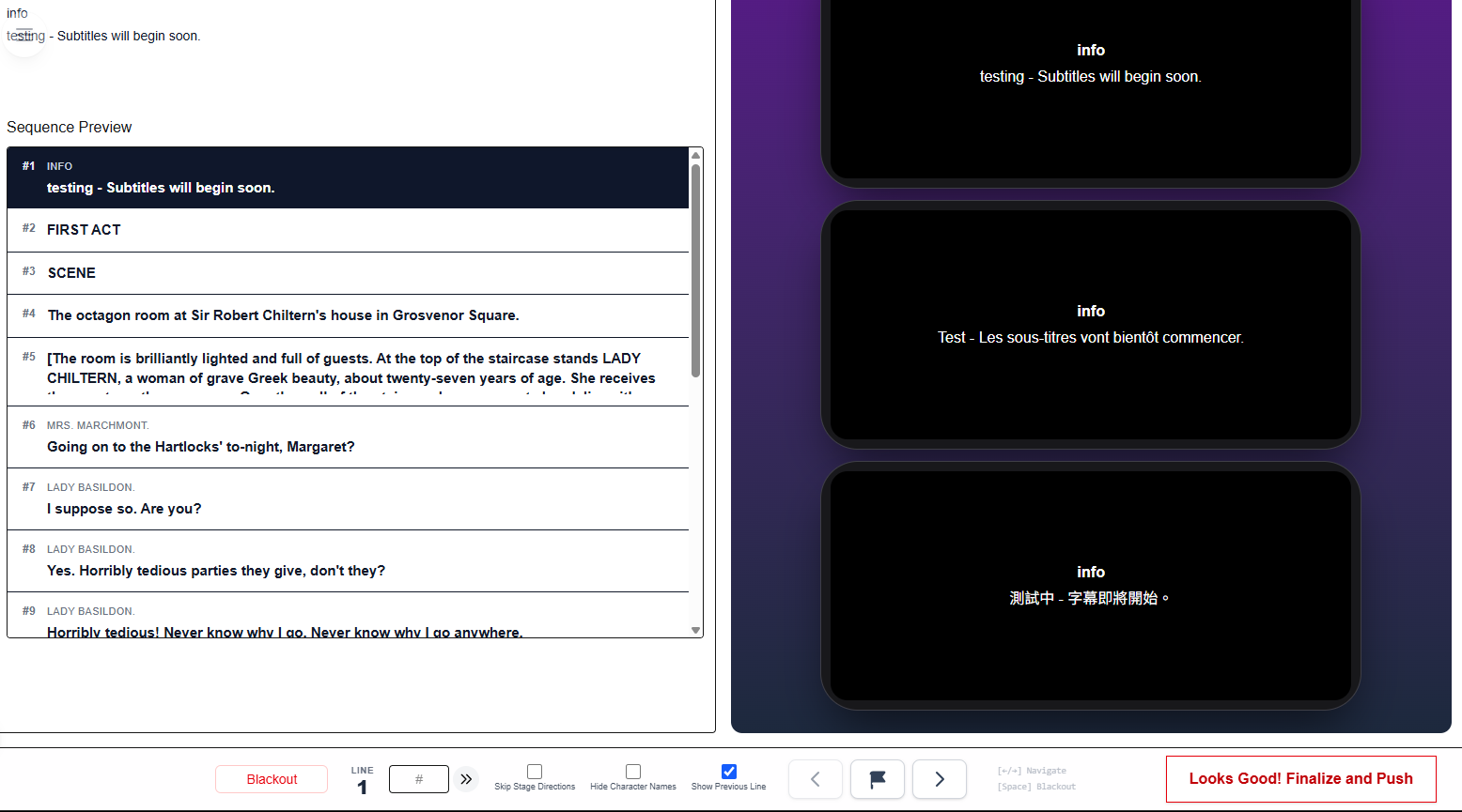 Simulation toolbar with Back to Editor, Rotate, Screens, and per-screen language selectors