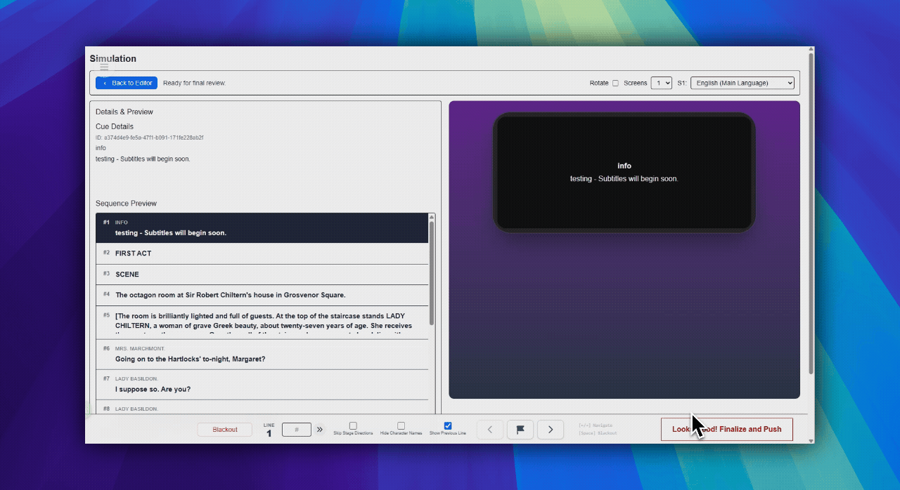 Finalize button in Simulation before the Go Live form opens